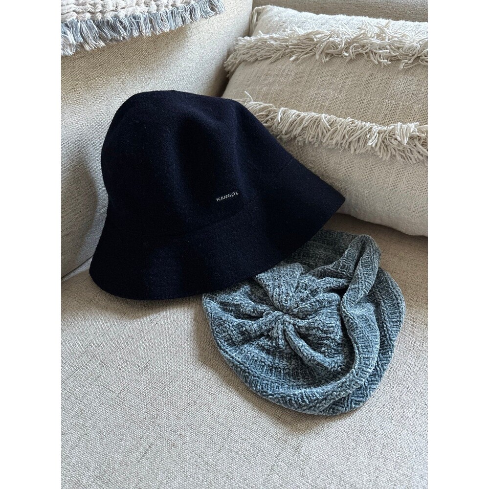 Navy Wool Felt Kangol Bucket Hat & Hilliard & Hanson Rayon Knit Beret